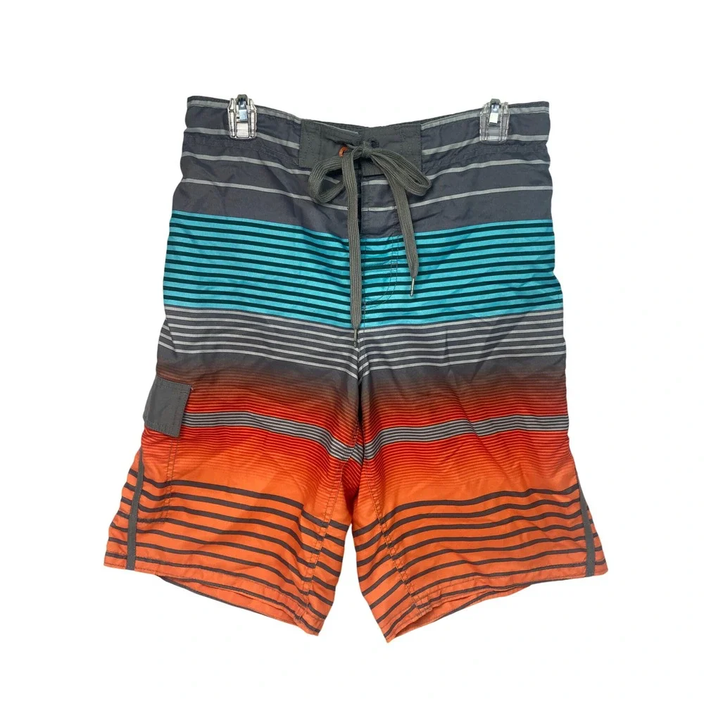 OP Board Shorts Men's S 28-30 Gray Orange Striped Swim Trunks 10
